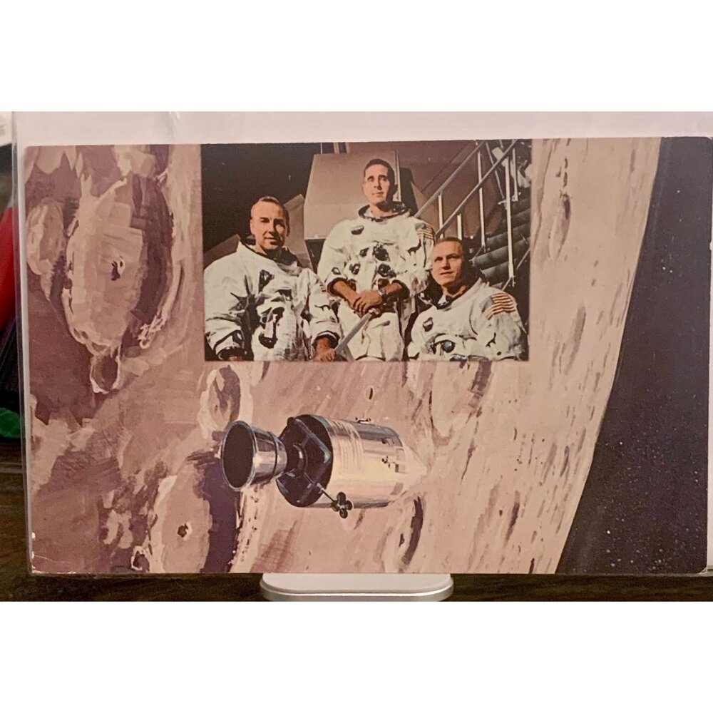 Vintage NASA Apollo 8 Lunar Orbit Postcard Featuring Astronauts Borman Lovell